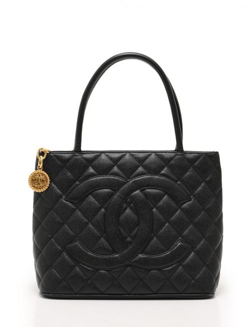 Chanel Shopping Bag Shoulder Black Caviar Leather Tote