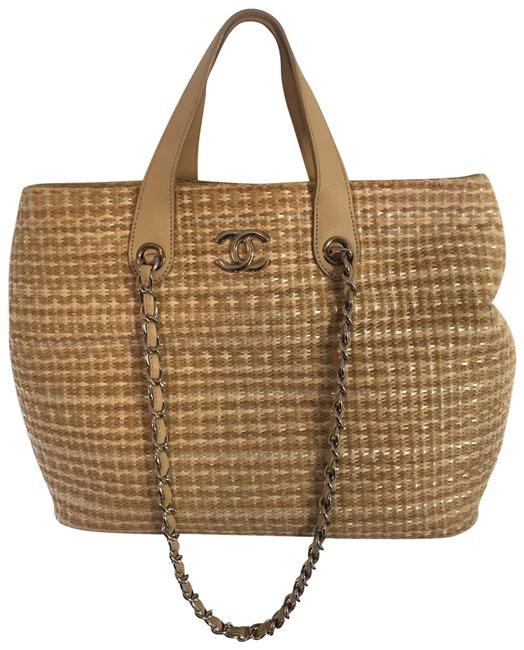 Chanel Shopping Straw CreamTanNeutral Leather Tote