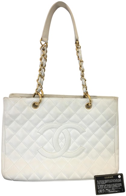 Chanel Shopping 109319 Cc Ghw Quilted Grand White Caviar Leather Tote