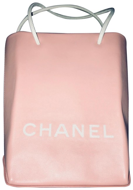 Chanel Shopping Cambon Small White Handle Shopp Pink Leather Tote