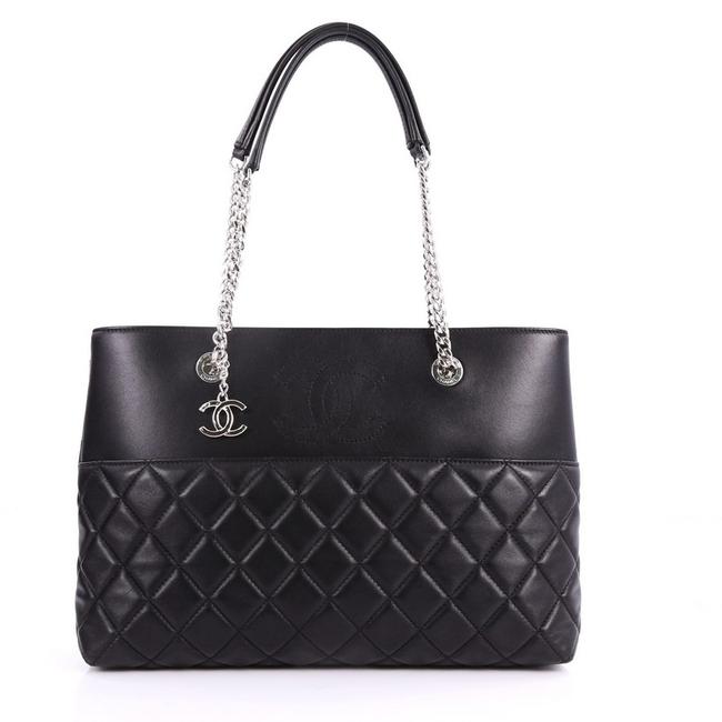Chanel Shopping Cc Charm Open Quilted Black Lambskin Leather Tote