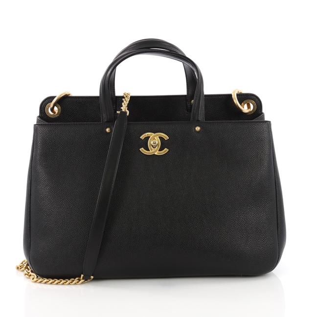 Chanel Shopping Cc Lock Caviar Large Black Leather Tote