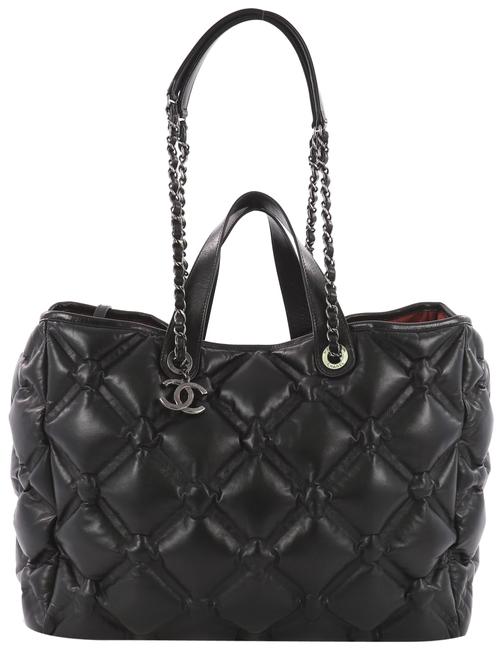 Chanel Shopping Chesterfield Quilted Large Black Leather Tote