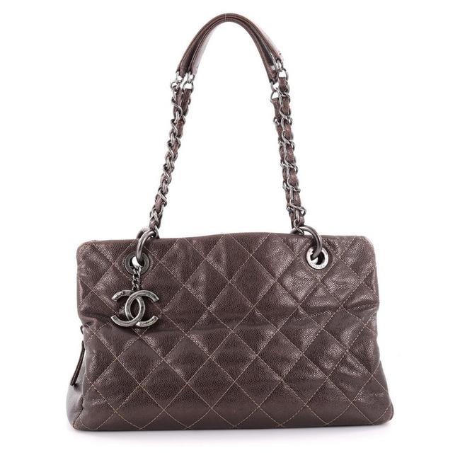 Chanel Shopping Chic Quilted Caviar Small Brown Leather Tote
