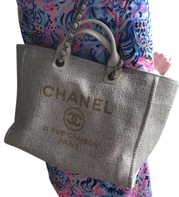 Chanel Shopping Deauville 2019 30 Cm Large Gold Beige Tweed Tote