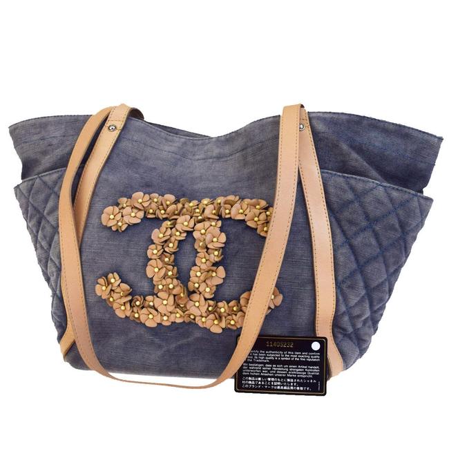 Chanel Shopping Flower Blue Denim Tote