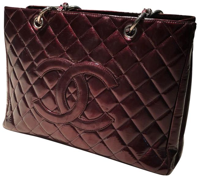 Chanel Shopping Grand Burgundy Patent Leather Tote