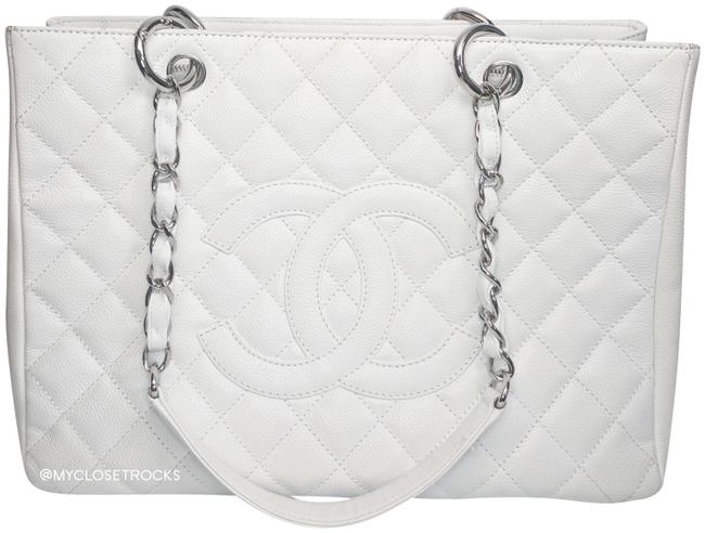 Chanel Shopping Grand Gst White Caviar Leather Tote