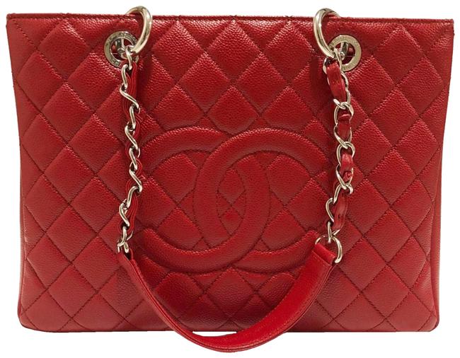 Chanel Shopping Grand Red  Rouge 13c Caviar Leather Tote