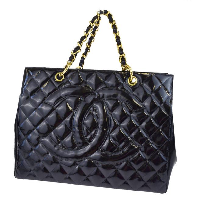Chanel Shopping Gst Grand Black Patent Leather Tote