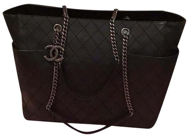 Chanel Shopping Large Zip Black Leather Tote