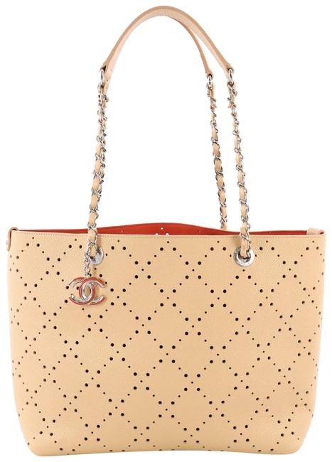Chanel Shopping Perforated Caviar Small Beige Leather Tote