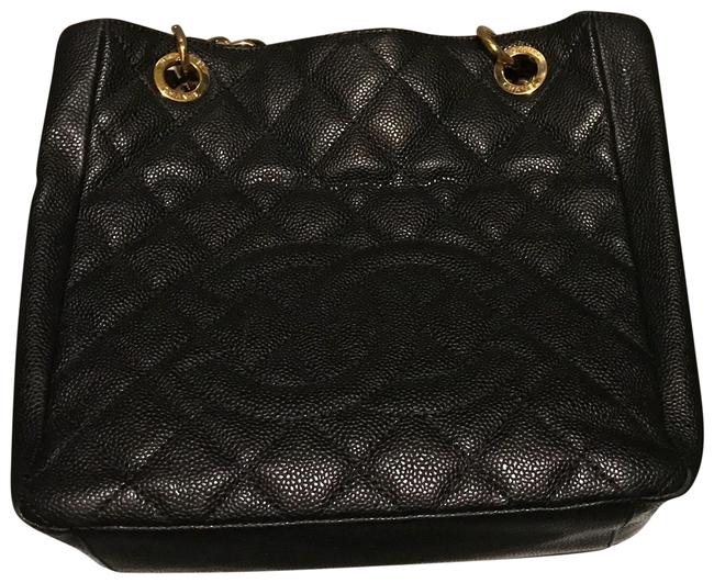 Chanel Shopping Quilted Petit Black Caviar Leather Tote