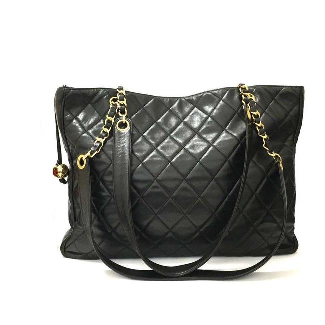 Chanel Shopping Timeless Quilted Large Black Lambskin Tote