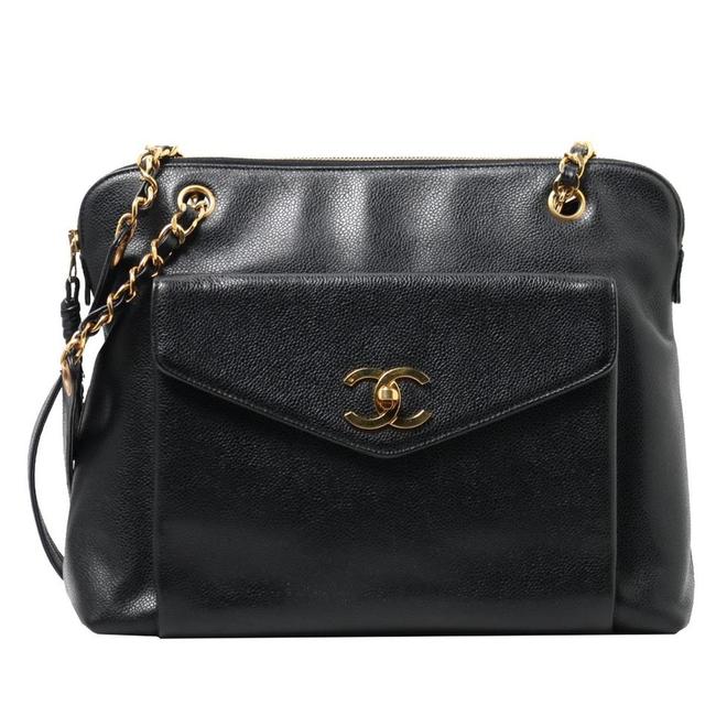 Chanel Shopping Vintage Cc Shoulder Black Caviar Leather Tote