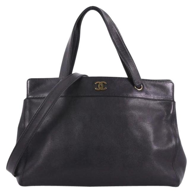 Chanel Shopping Vintage Large Black Leather Tote