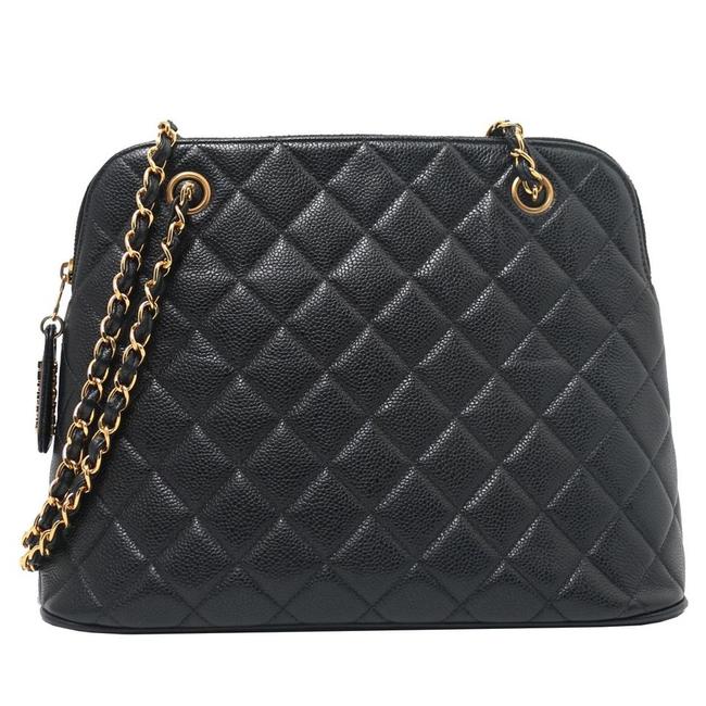 Chanel Shopping Vintage Quilted Shoulder Black Caviar Leather Tote