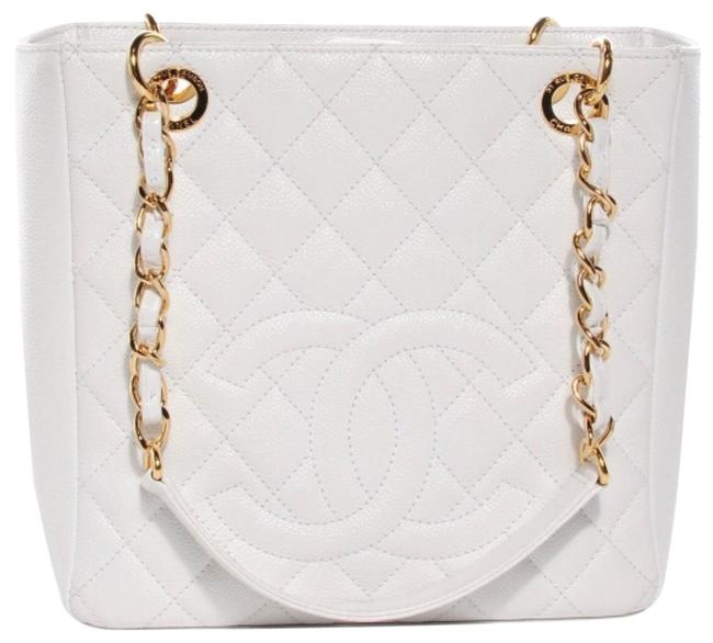 Chanel Shopping White Gold Caviar Leather Tote