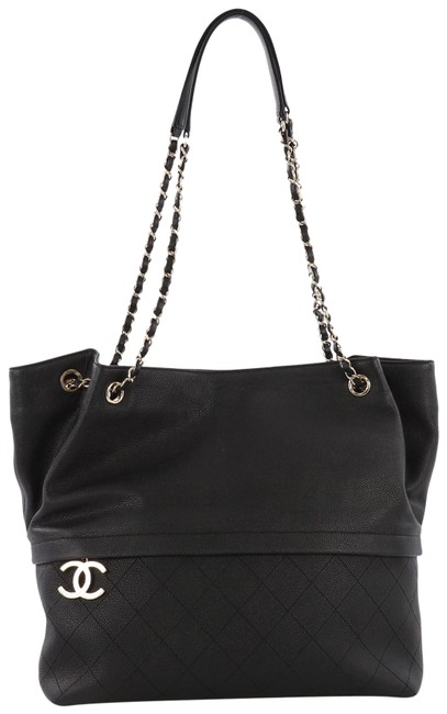Chanel Shopping Zip and Carry Quilted Caviar Large Black Leather Tote