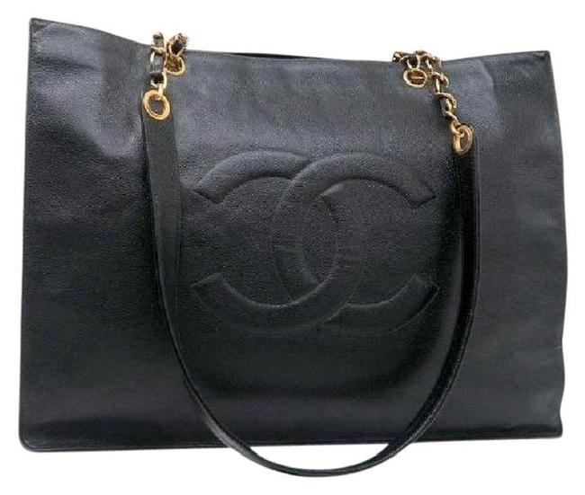 Chanel Shopping Vintage Cc Black Caviar Leather Tote