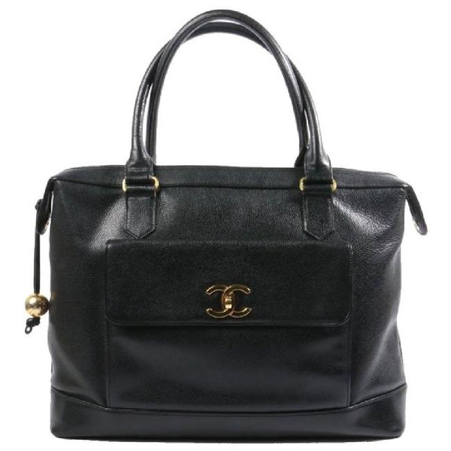 Chanel Shopping Vintage Cc Flap Large Black Caviar Leather Tote