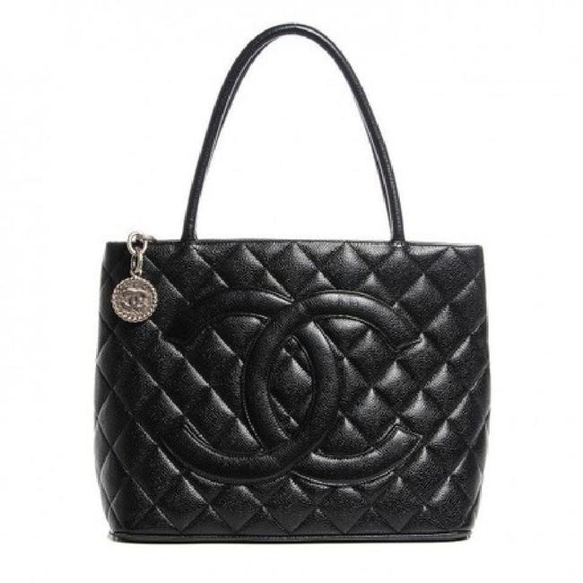 Chanel Shopping Vintage Caviar Quilted Top Handle Handbag Black Lamskin Leather Tote
