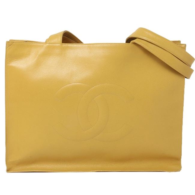 Chanel Shopping Vintage Cc Yellow Caviar Leather Tote