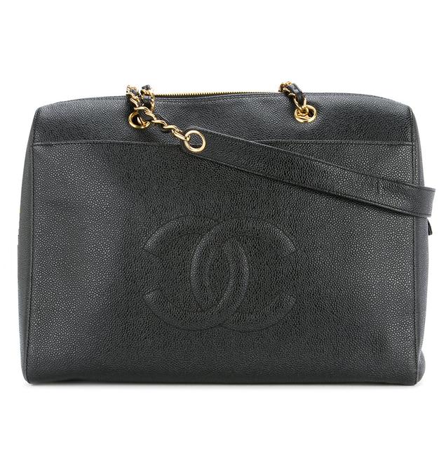 Chanel Shopping Shoulder Bag Vintage Large Cc Black Caviar Leather Tote