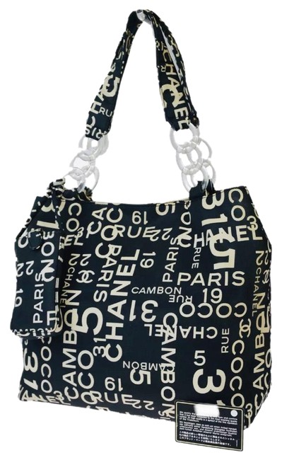 Chanel Shopping Vintage Sealine Coco Monogram Black White Canvas Tote