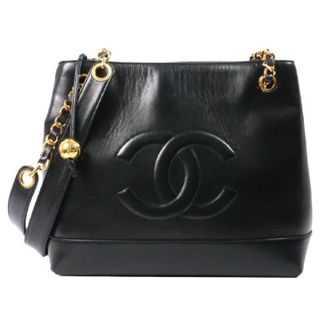 Chanel Shopping Bag Vintage Shoulder Black Lambskin Leather Tote