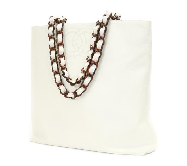 Chanel Shopping Bag Vintage White Caviar Skin Leather Tote