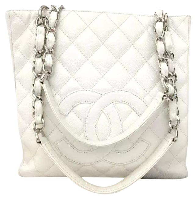 Chanel Shopping White Calfskin Leather Tote