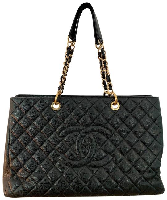 Chanel Shopping XL Gst Grand Gold Black Calfskin Leather Tote