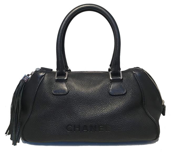 Chanel Shopping Bag Zip and Tassel Pull Black Leather Tote