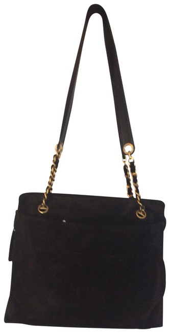 Chanel Shoulder Bag Black Suede Leather Tote