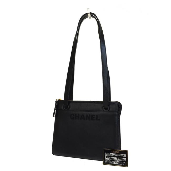 Chanel Shoulder Bag Cc Logo Gold Black Leather Tote