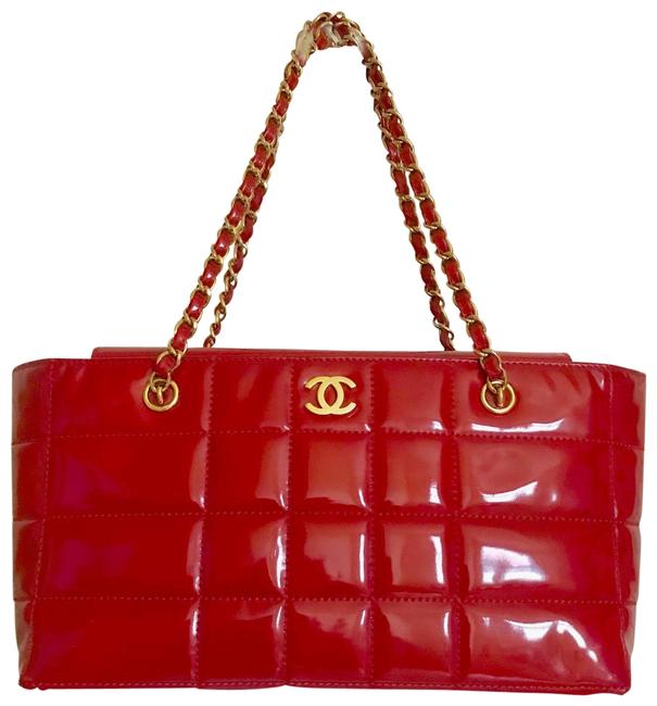 Chanel Shoulder Bag Gold Chain Red Patent Leather Tote