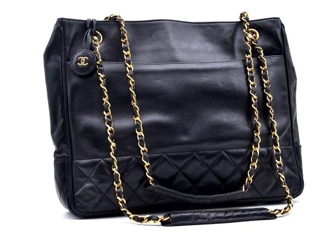 Chanel Shoulder Bag Lambskin Black Leather Tote