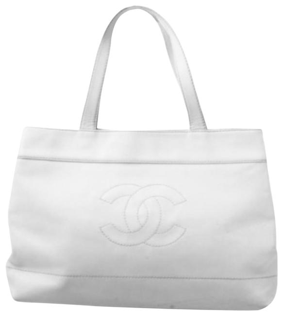Chanel Shoulder Bag Logo Cc White Egg Shell Caviar Skin Tote