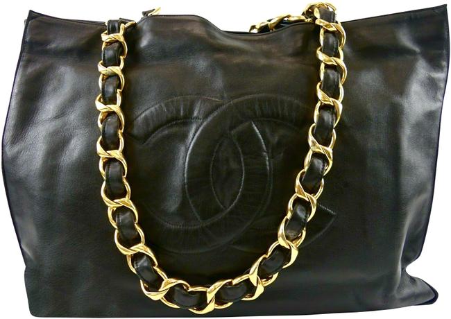 Chanel Shoulder Bag Paris 16.25 Inch Jumbo Size Black Leather Tote