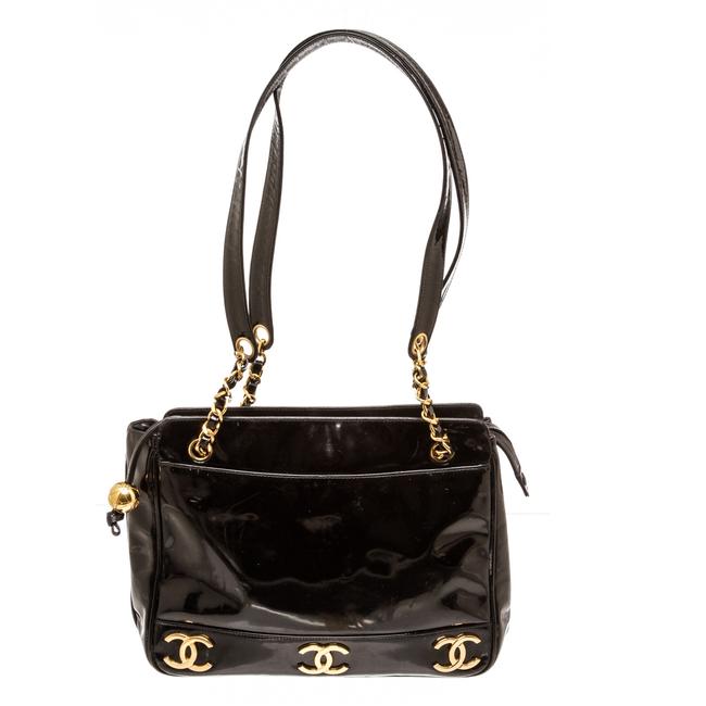 Chanel Shoulder Bag Patent Black Leather Tote