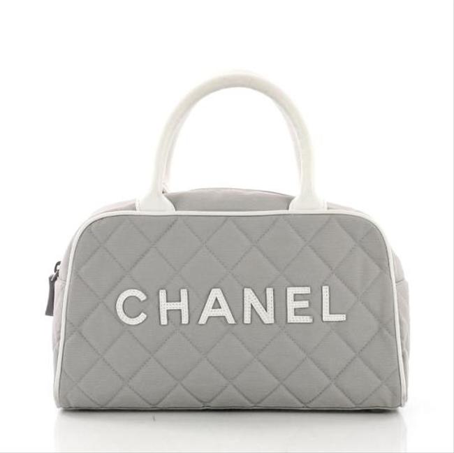 Chanel Shoulder Bag Quilted Grey Canvas Tote