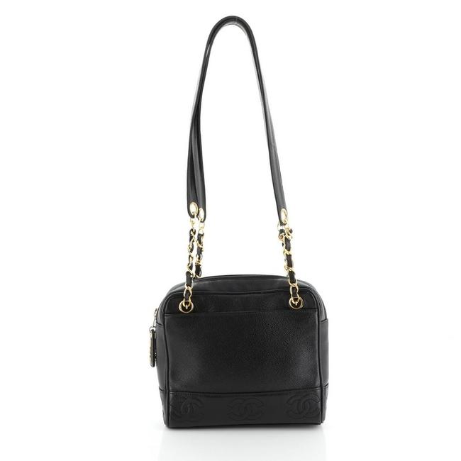 Chanel Shoulder Bag Vintage Stitched Cc Caviar Small Black Leather Tote