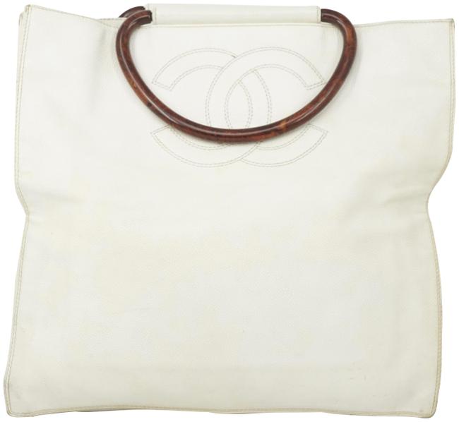 Chanel Shoulder Bag Whites Leather #1221c20 Brown Tote