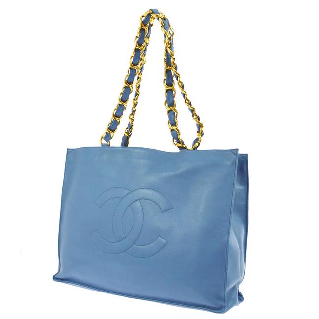 Chanel Shoulder Bag Blue Leather Tote