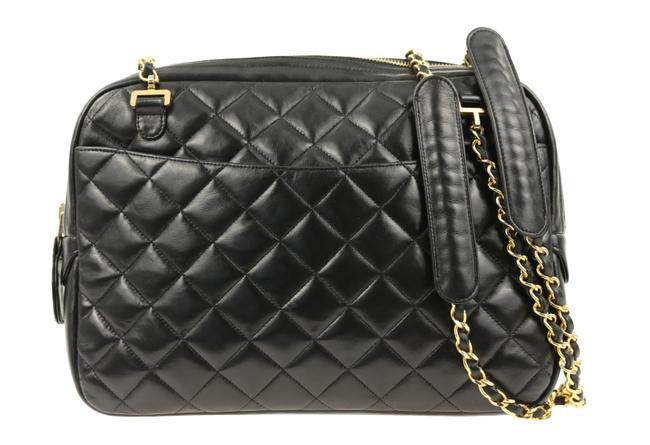 Chanel Shoulder Camera Bag Quilted Black Lambskin Tote