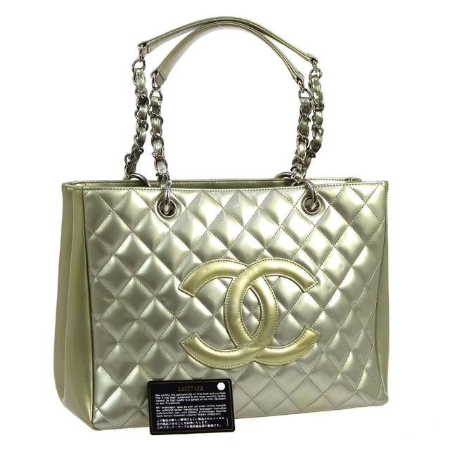 Chanel Shoulder Bag Light Green Patent Leather Tote
