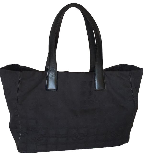 Chanel Shoulder Shopping Travel Line Black Nylon Tote