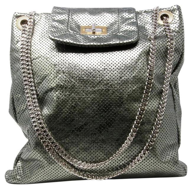Chanel Signature 2014 Coco Perforated Cross Body Silver Lambskin Tote