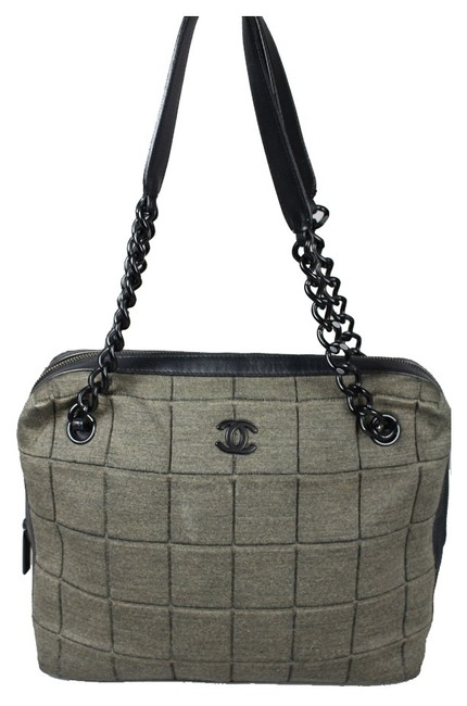 Chanel Bag Small GreenBlack GreenBlack Canvas Tote